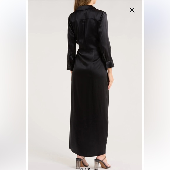 L’AGENCE Kadi Long Silk Wrap Dress in Black - Picture 3 of 12